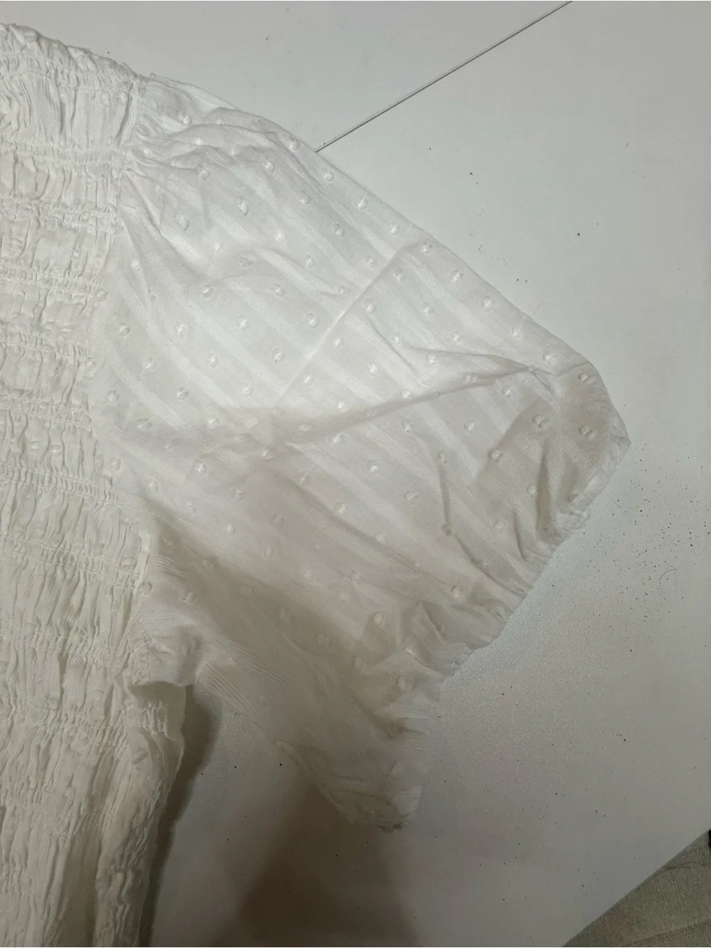 J. Crew White Smocked Puff-Sleeve Ruffle-Trim Blouse size XL